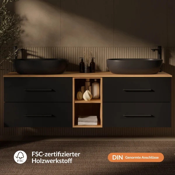 LUX Double Vanity Cabinet, 170 cm, Gold Oak / Anthracite