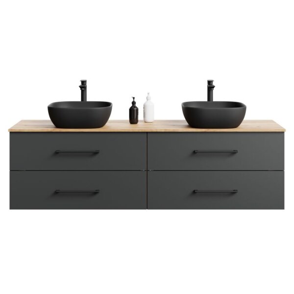 Double Vanity LUX – 180 cm Golden Oak/Anthracite, LED Mirror & Soft-Open