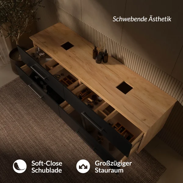 LUX Vanity Base Unit – 180 cm Golden Oak/Anthracite