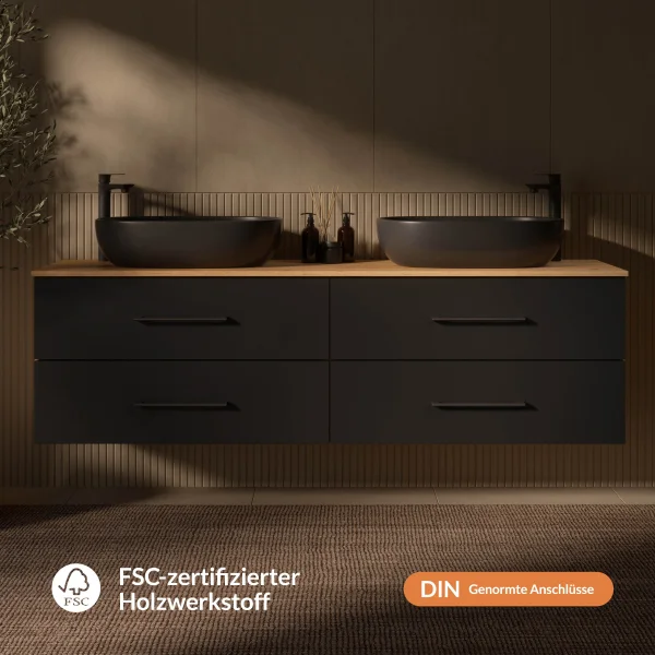 LUX Vanity Base Unit – 180 cm Golden Oak/Anthracite