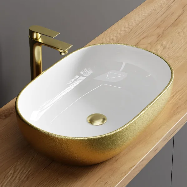 Lavabo sobre encimera de 60 cm, dorado