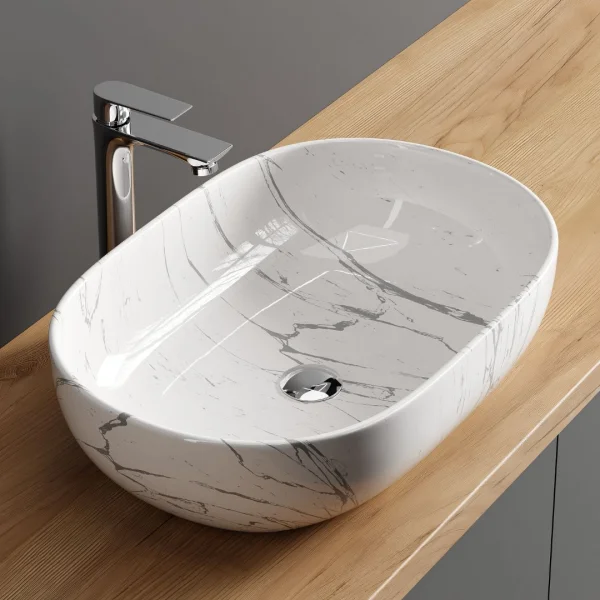 Lavabo sobre encimera de 60 cm, mármol blanco