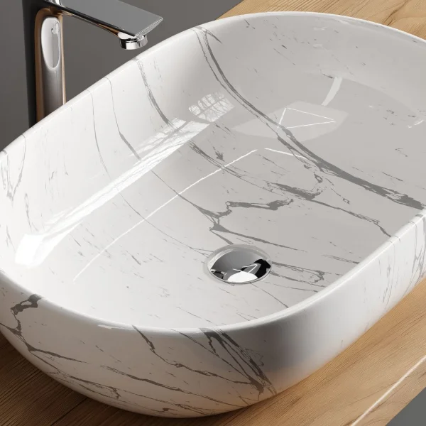 Lavabo sobre encimera de 60 cm, mármol blanco