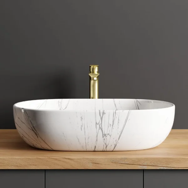 Lavabo sobre encimera de 60 cm, mármol blanco