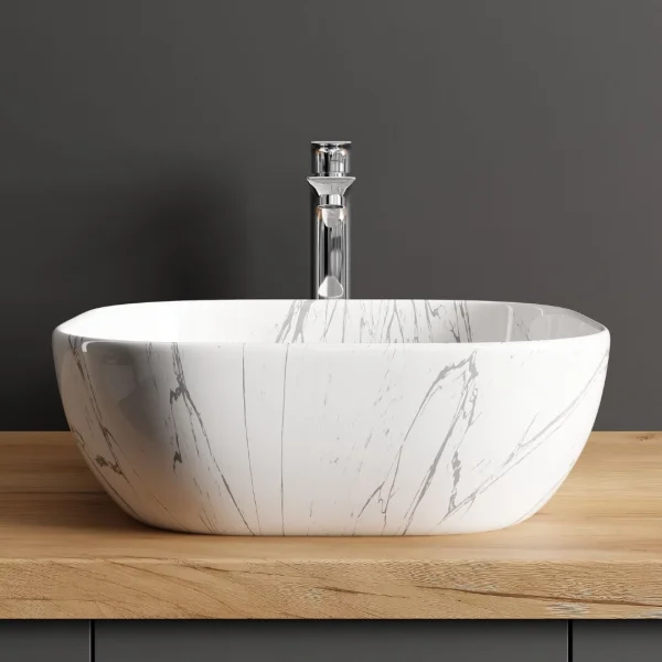 Lavabo da appoggio 42 cm, marmo bianco