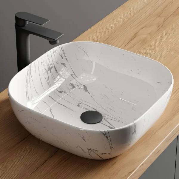 Lavabo da appoggio 42 cm, marmo bianco