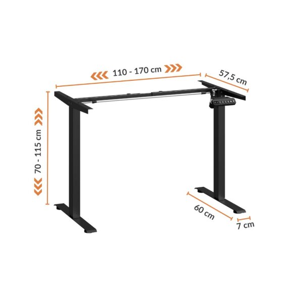 Height-adjustable electric table frame, black