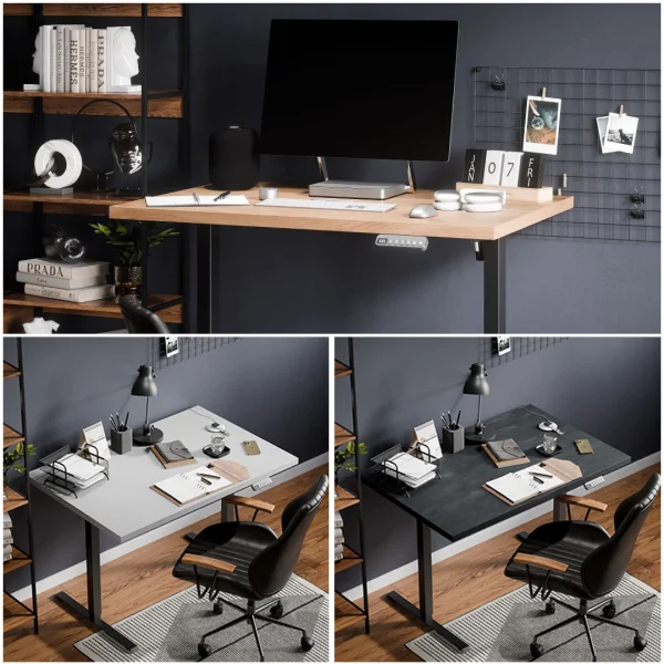Height-adjustable desk, 140 x 80 x 3.2 cm, available in three different colors