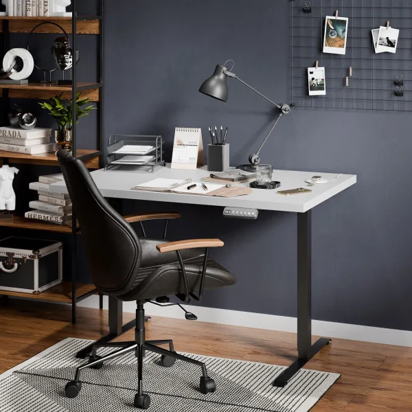 Height-adjustable desk, 140 x 80 x 3.2 cm, white and gray