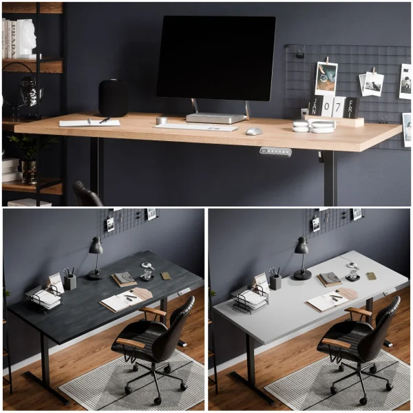Height-adjustable desk, 160 x 80 x 3.2 cm, available in three different colors