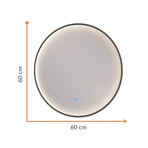 Miroir VELUNA rond, 60 à 100 cm, avec bordure noire et éclairage LED