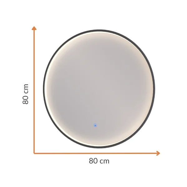 Miroir VELUNA rond, 60 à 100 cm, avec bordure noire et éclairage LED