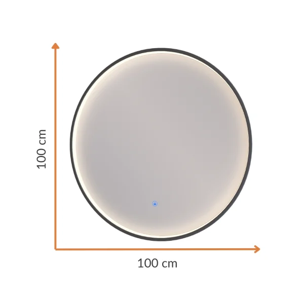 Miroir VELUNA rond, 60 à 100 cm, avec bordure noire et éclairage LED