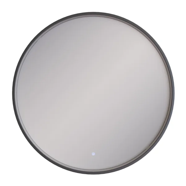 Miroir VELUNA rond, 60 à 100 cm, avec bordure noire et éclairage LED