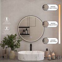 Spiegel VELUNA rund 60 cm, Rahmen mit LED-Beleuchtung