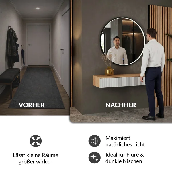 Mirror NOVA round 80 cm with black frame and LED lighting