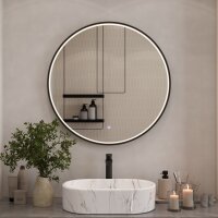 Spiegel VELUNA rund 80 cm, Rahmen mit LED-Beleuchtung