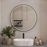 Spiegel VELUNA rund 80 cm, Rahmen mit LED-Beleuchtung