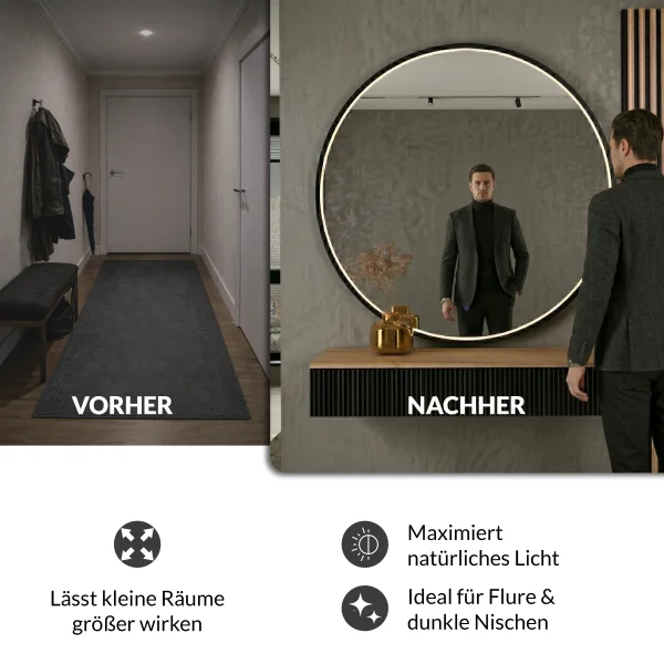 Spiegel VELUNA rund 100 cm, Rahmen mit LED-Beleuchtung