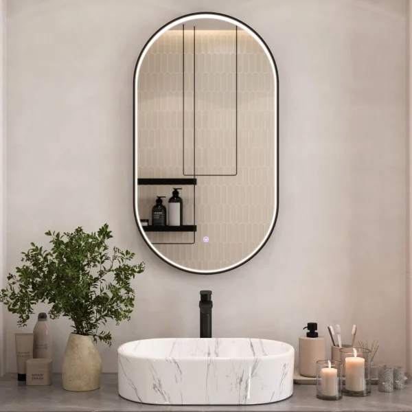 Spiegel GLORA oval 50x90 cm, Rahmen mit LED-Beleuchtung
