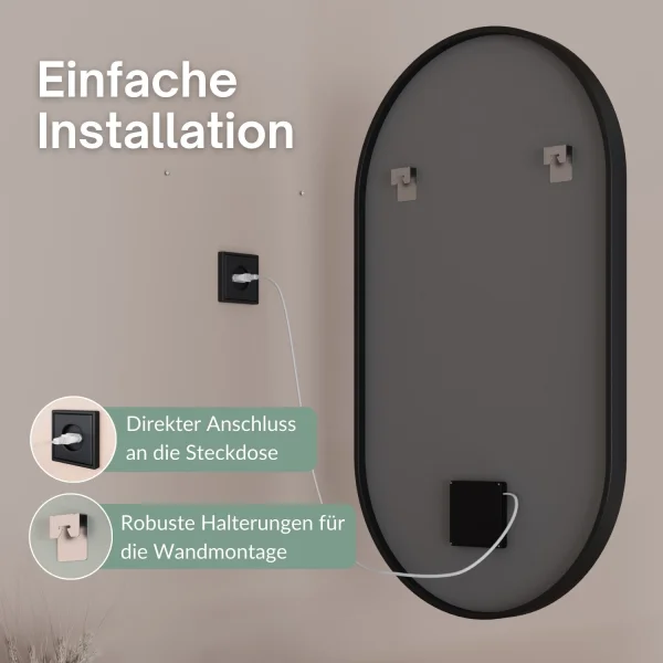 Spiegel GLORA oval 50x90 cm, Rahmen mit LED-Beleuchtung