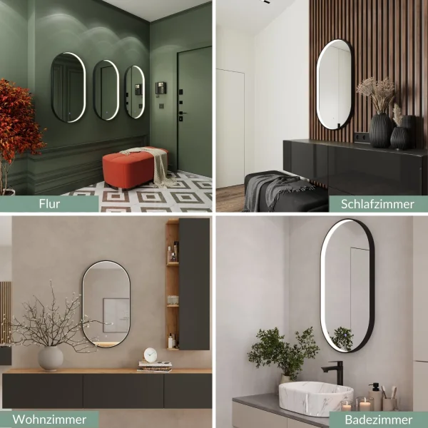 Spiegel GLORA oval 50x90 cm, Rahmen mit LED-Beleuchtung