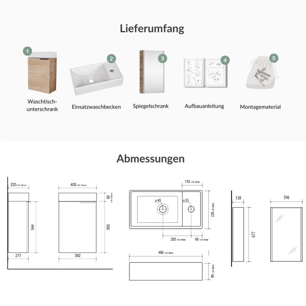 Gästebadmöbel-Set Konfigurator 40 cm