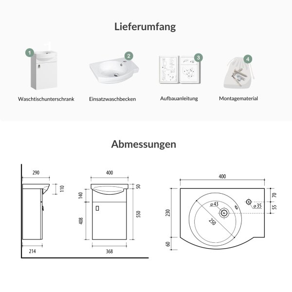 Gästebadmöbel-Set Konfigurator 40 cm