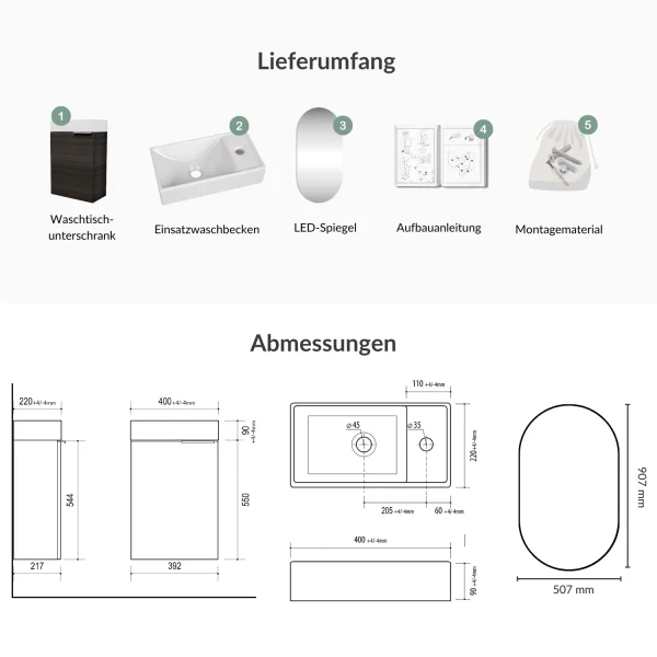 Badmöbel-Set 40cm mit Spiegel (Anthrazit)