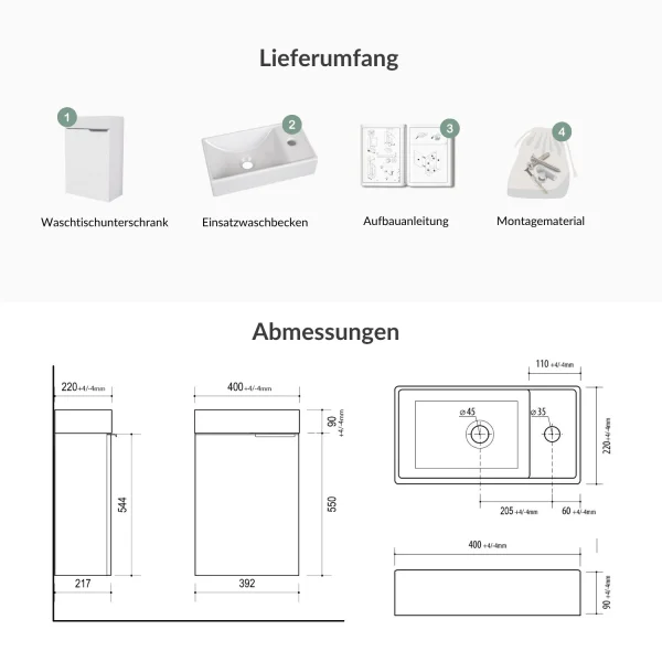 Unterschrank mit Waschbecken 40cm