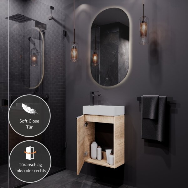 Badmöbel-Set 40cm mit Spiegel (Sonoma Eiche)