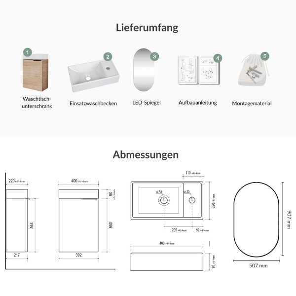 Badmöbel-Set 40cm mit Spiegel (Sonoma Eiche)