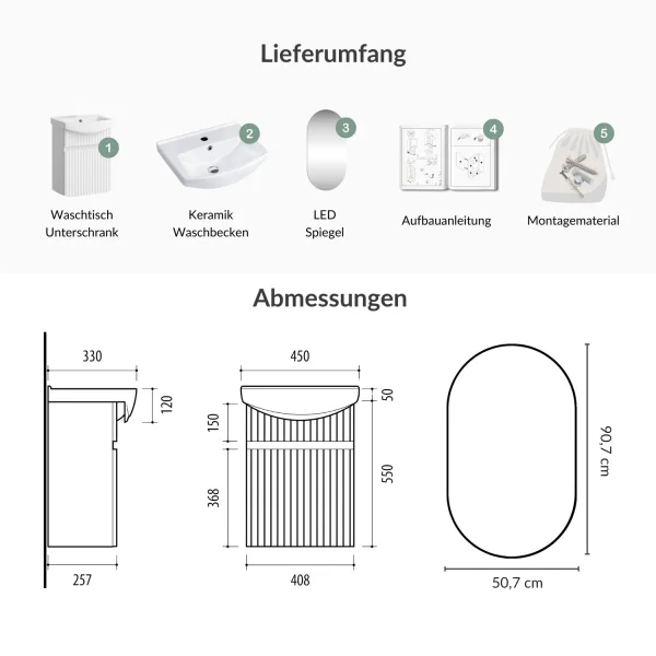 Badmöbel-Set mit Spiegel Wega Matt 45cm