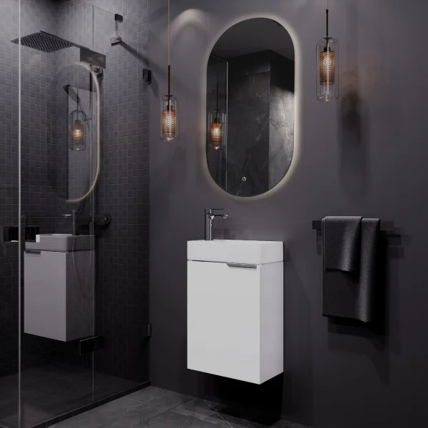 Set di mobili da bagno da 40 cm con specchio (bianco)