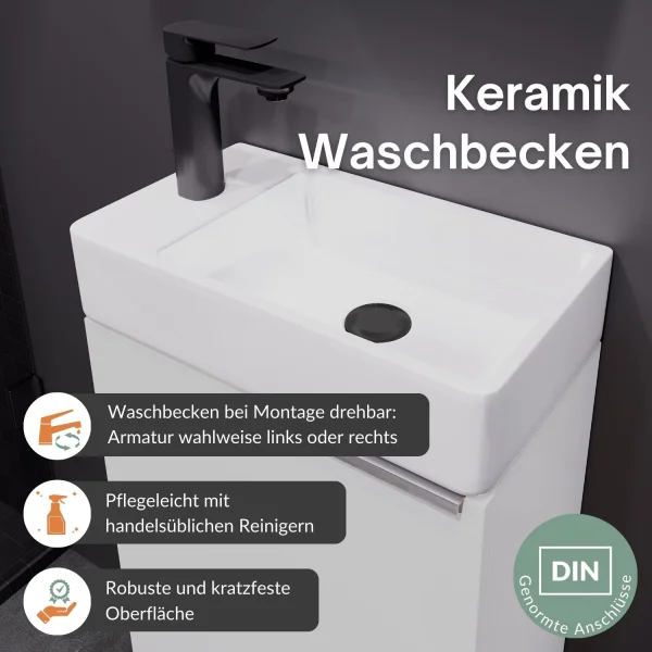 Set di mobili da bagno da 40 cm con specchio (bianco)