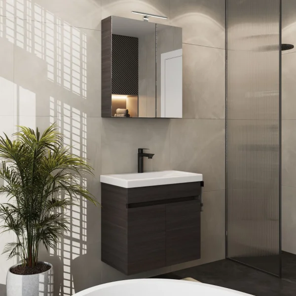 Ensemble de meubles de salle de bains - Meuble-lavabo avec armoire de toilette 63 cm
