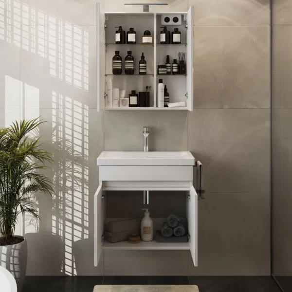 Ensemble de meubles de salle de bains - Meuble-lavabo avec armoire de toilette 63 cm