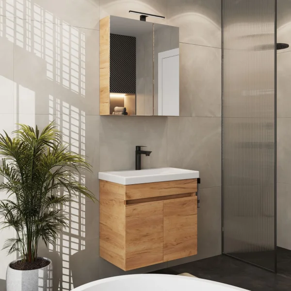 Ensemble de meubles de salle de bains - Meuble-lavabo avec armoire de toilette 63 cm