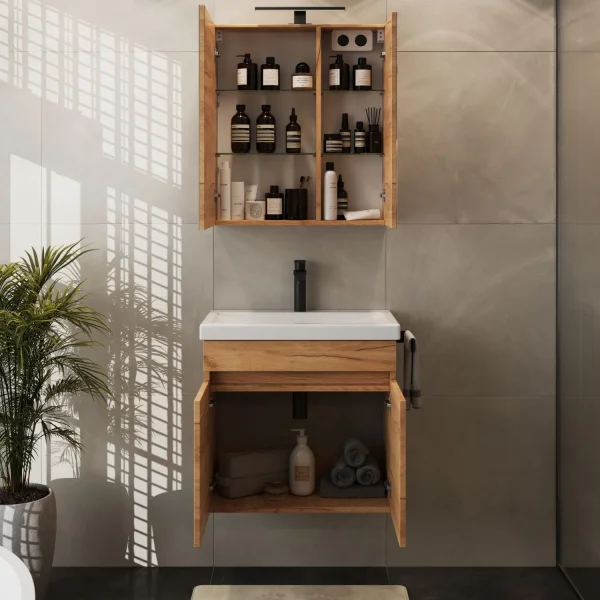 Ensemble de meubles de salle de bains - Meuble-lavabo avec armoire de toilette 63 cm