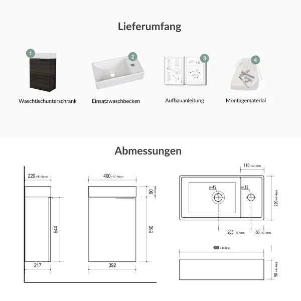 Waschbeckenunterschrank 40cm Anthrazit