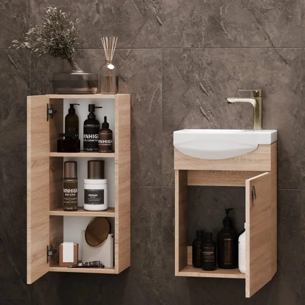 Waschtischunterschrank 40 cm mit Midischrank 32 cm