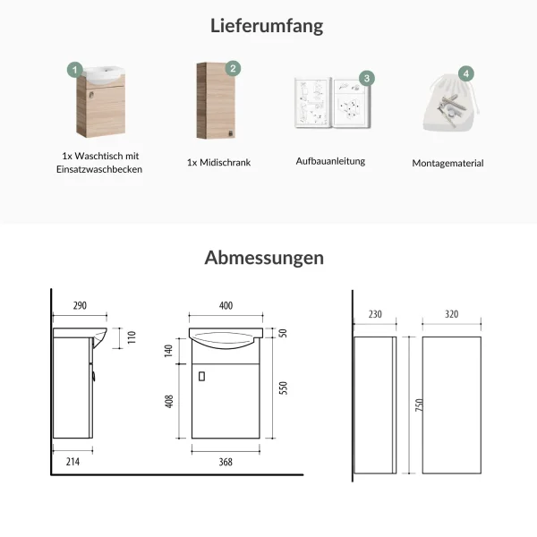 Waschtischunterschrank 40 cm mit Midischrank 32 cm