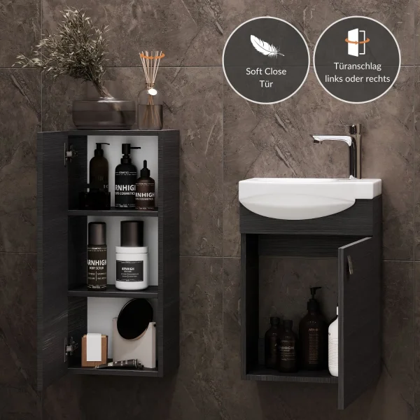 Waschtischunterschrank 40 cm mit Midischrank 32 cm Anthrazit