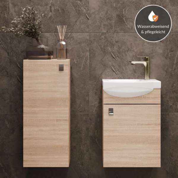 Meuble sous-vasque de 40 cm avec meuble intermédiaire de 32 cm, chêne Sonoma