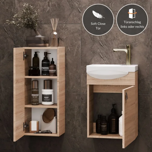 Meuble sous-vasque de 40 cm avec meuble intermédiaire de 32 cm, chêne Sonoma