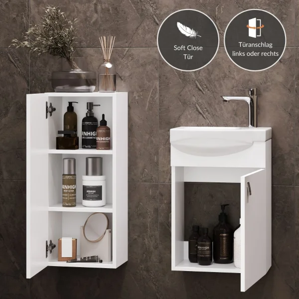 Mobile sottolavabo da 40 cm con mobile medio da 32 cm, bianco