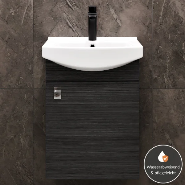 Waschtischunterschrank 45 cm (Anthrazit) mit Armatur in Schwarz