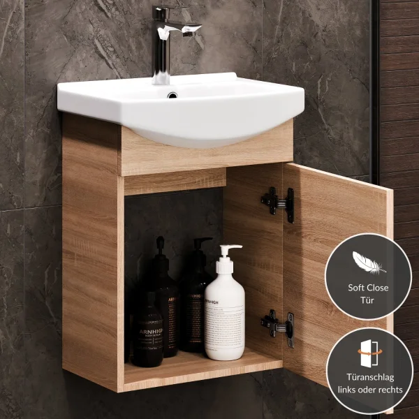 Sink base cabinet 45 cm (Sonoma oak) with chrome faucet