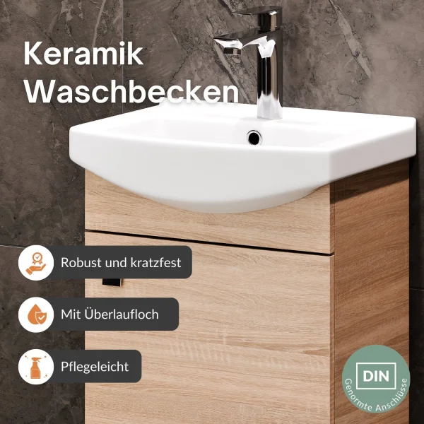 Sink base cabinet 45 cm (Sonoma oak) with chrome faucet