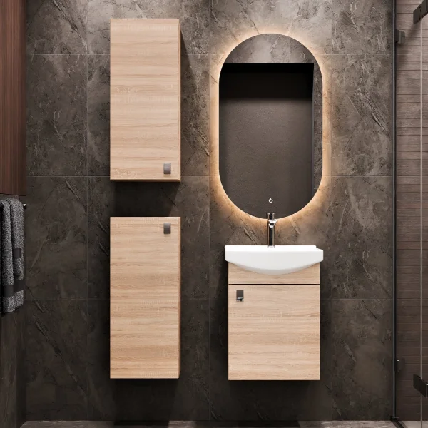 Sink base cabinet 45 cm (Sonoma oak) with chrome faucet